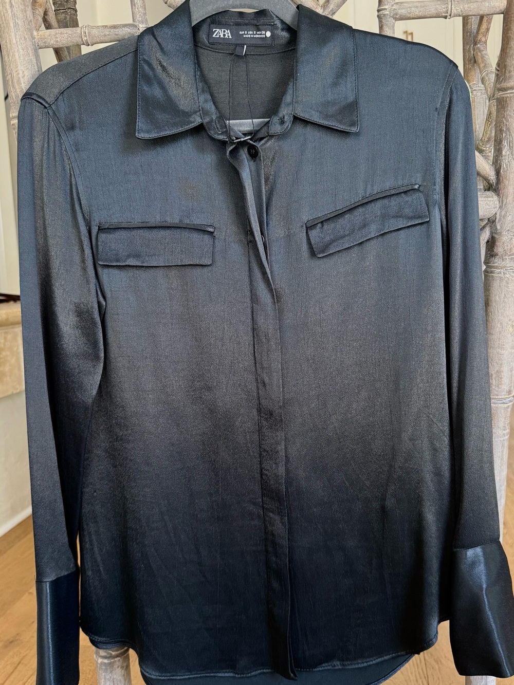 Zara dark green Satin Button-Down Shirt